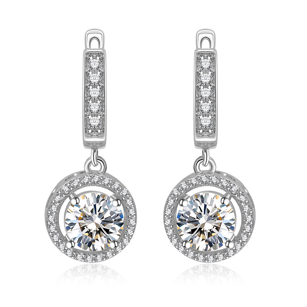 Round Zirconia Earrings With Pave Surround